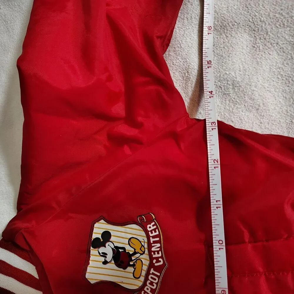 Vintage Disney EPCOT Mickey Mouse Kids Bomber Jacket Red Nylon USA Size 4